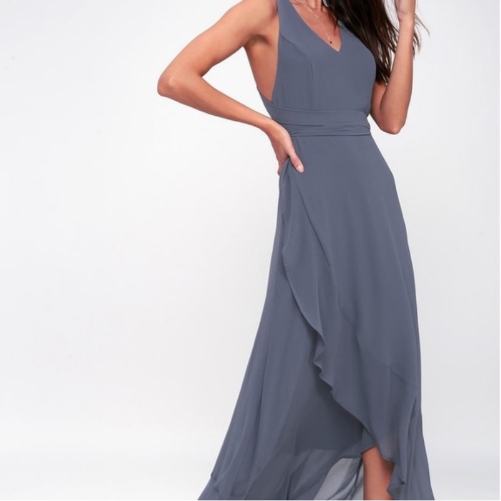 Wrap of Luxury Denim Blue Convertible High-Low Maxi Dress